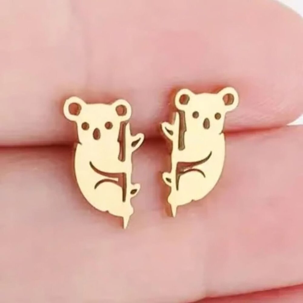 Gold Stainless Steel KOALA BEAR Stud Earrings - Picture 3 of 3